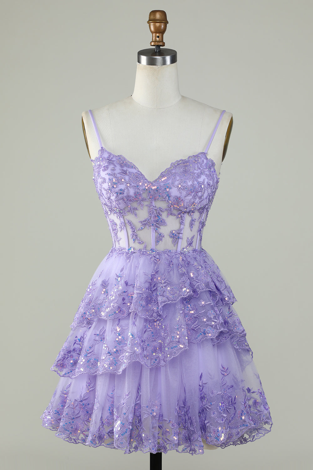 Lilac Homecoming Dresses Corset Spaghetti Straps A Line Lace Short Cocktail Dresses