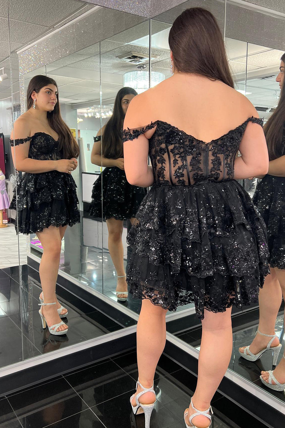 Blue Homecoming Dresses Corset Tiered Lace A-Line Prom Dress