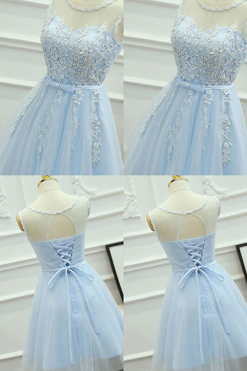Blue Homecoming Dresses Round Neck A Line Prom Dress