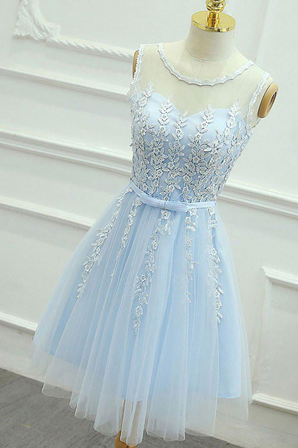 Blue Homecoming Dresses Round Neck A Line Prom Dress