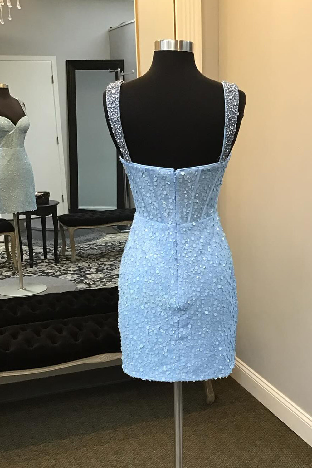 Blue Homecoming Dresses Sequin Corset Bodycon Prom Dress