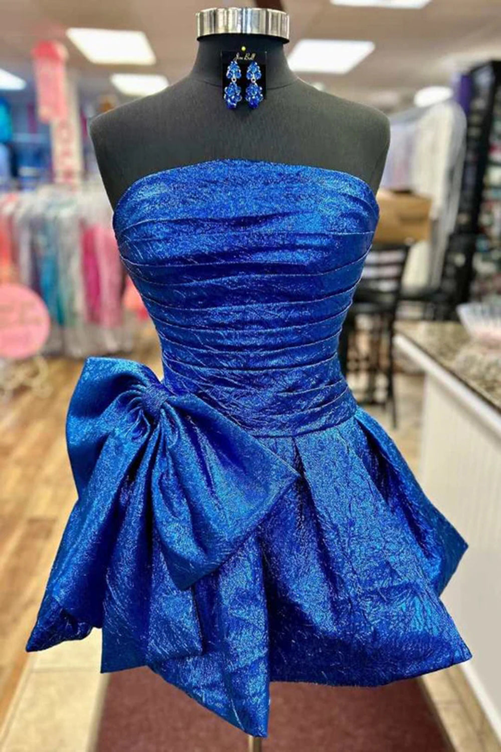 Blue Homecoming Dresses Strapless Corset A Line Short Cocktail Dresses With Bow