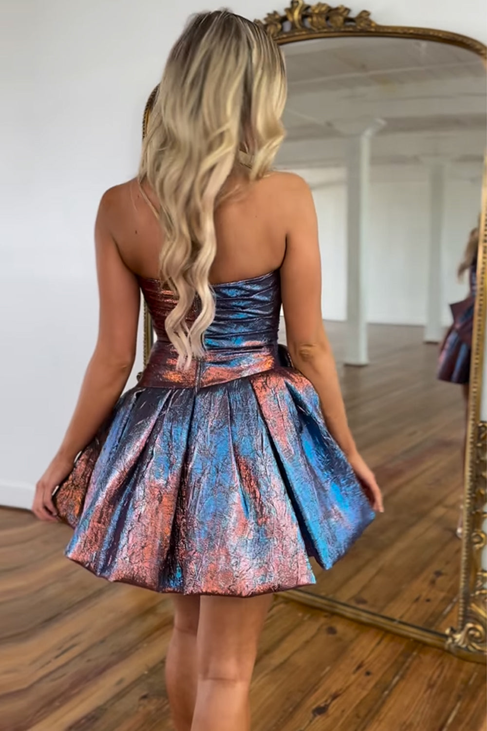 Blue Homecoming Dresses Strapless Corset A Line Short Cocktail Dresses With Bow