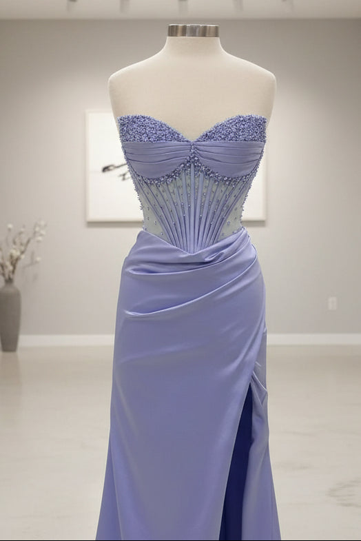 Sexy Prom Dress with Slit and Corset Ruched Bodycon Dresses Outfit Party