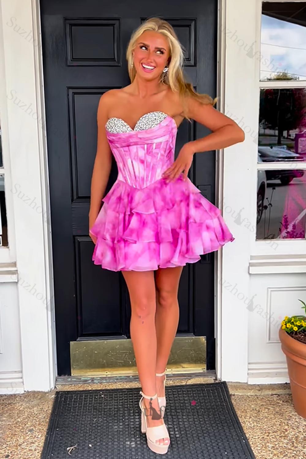 Blue Tiered Homecoming Dresses Corset Short Cocktail Dresses With Beading