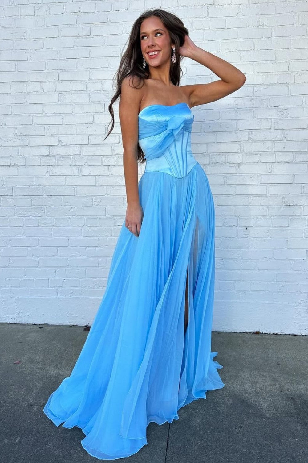 Pretty A Line Sweetheart Blue Corset Prom Dress with Bowknot - View 3 | VelvetHem
