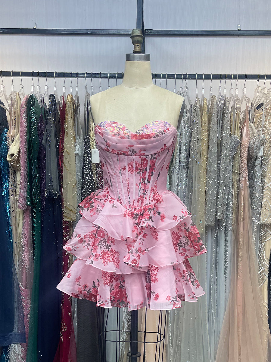 Sweetheart Strapless A-Line Tiered Homecoming Dress