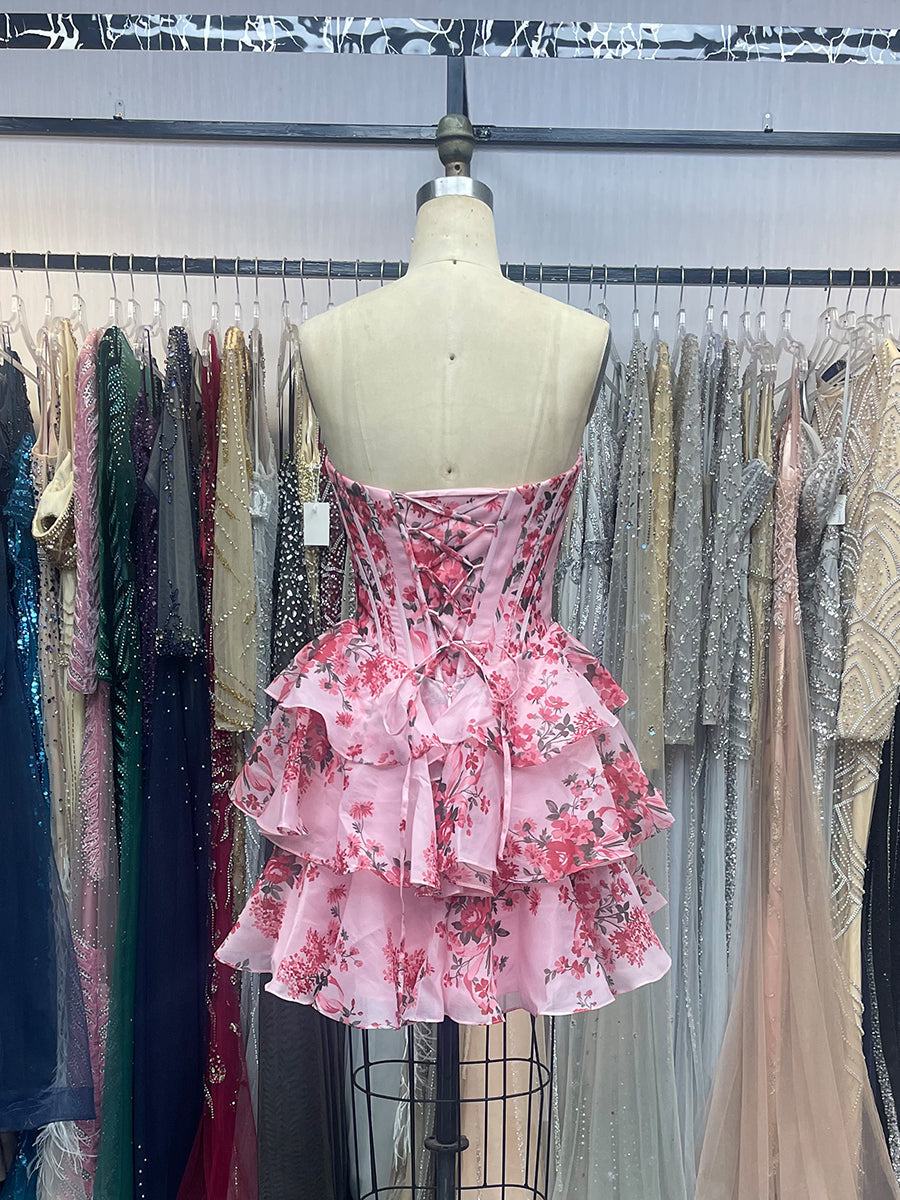 Sweetheart Strapless A-Line Tiered Homecoming Dress