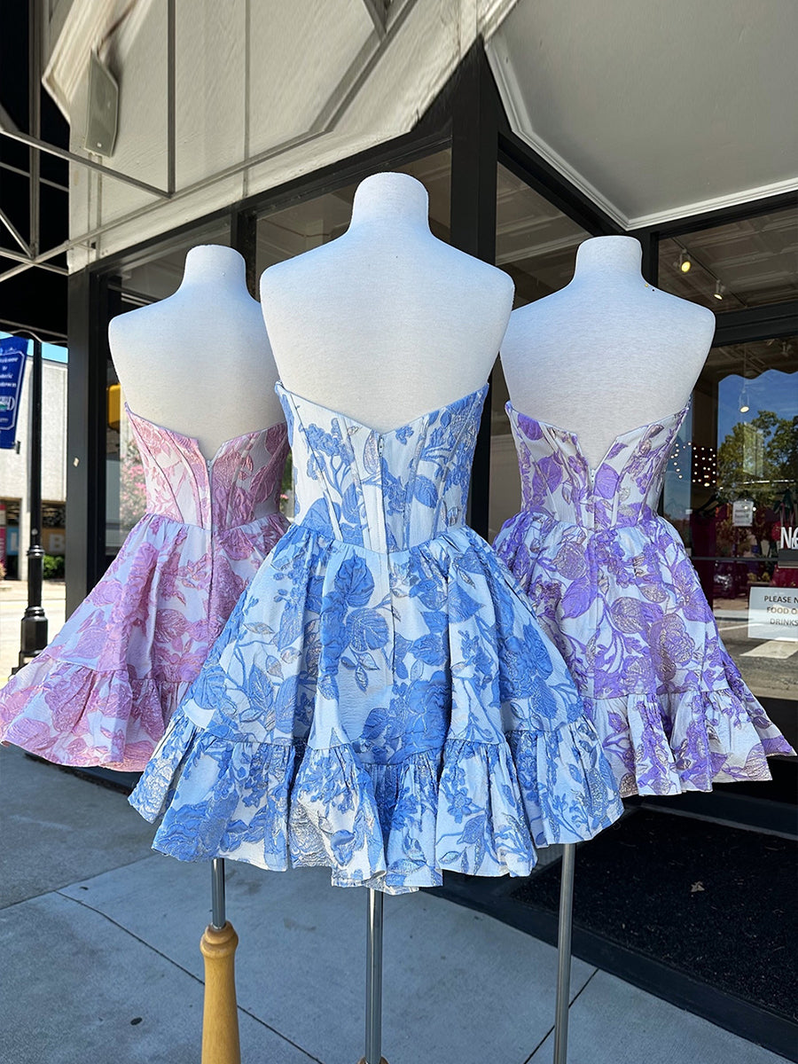 Sweetheart Strapless A-Line Short Floral Print Homecoming Dress