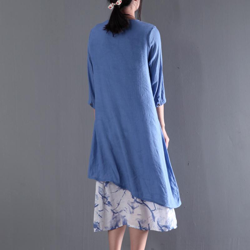 Plus Size Blue Asymmetrical Summer Floral Maxi Dress