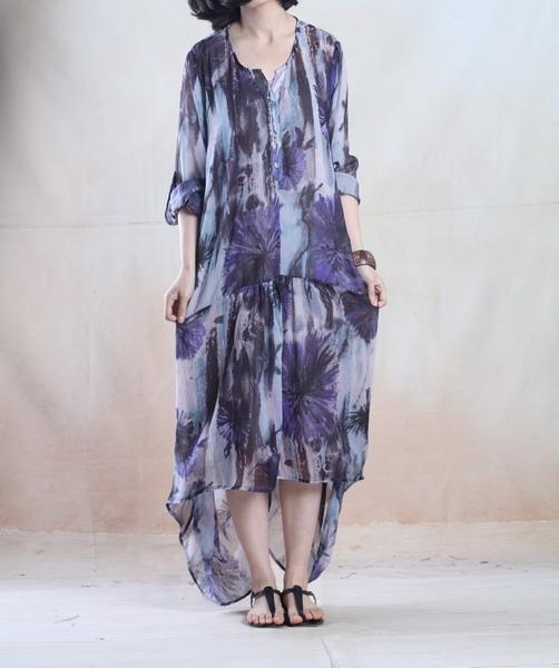 purple elegant floral maxi sundress long summer dress oversize holiday dress gown