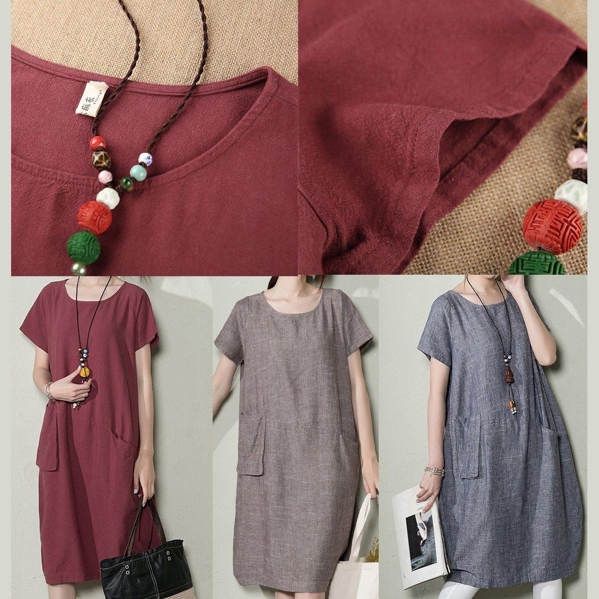 Blue Linen Shift Dress Summer Maxi Dresses Plus Size Linen Clothing ( Limited Stock)