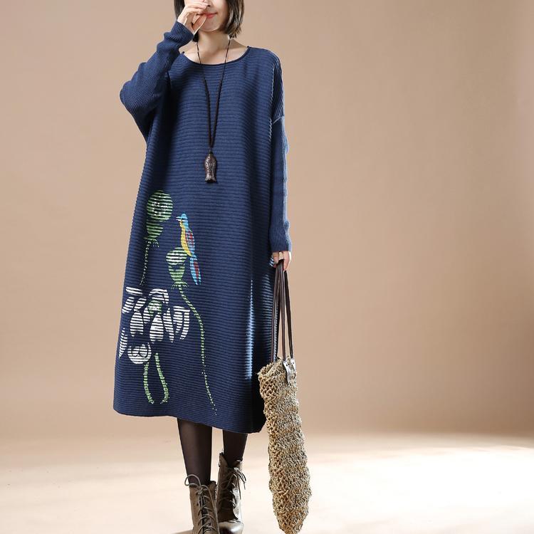 Blue plus size knit dresses oversize sweater