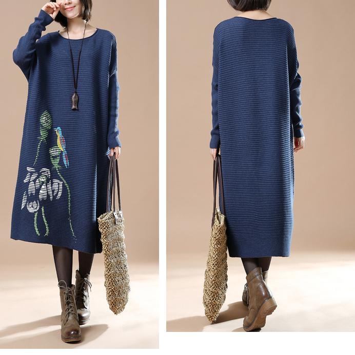 Blue plus size knit dresses oversize sweater