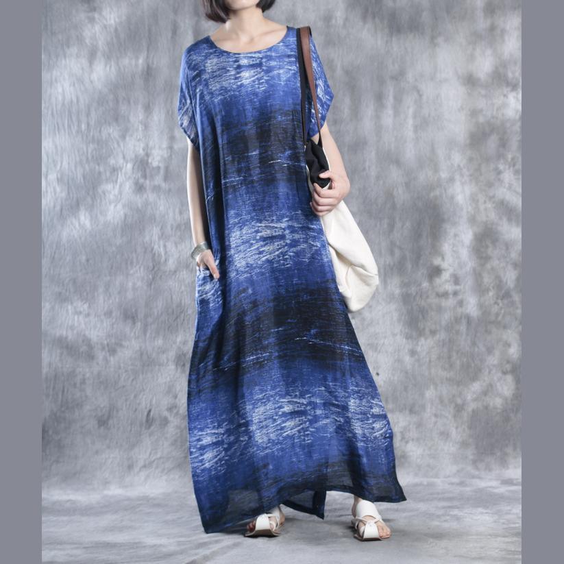 Blue print maxi dresses linen dress plus size caftans