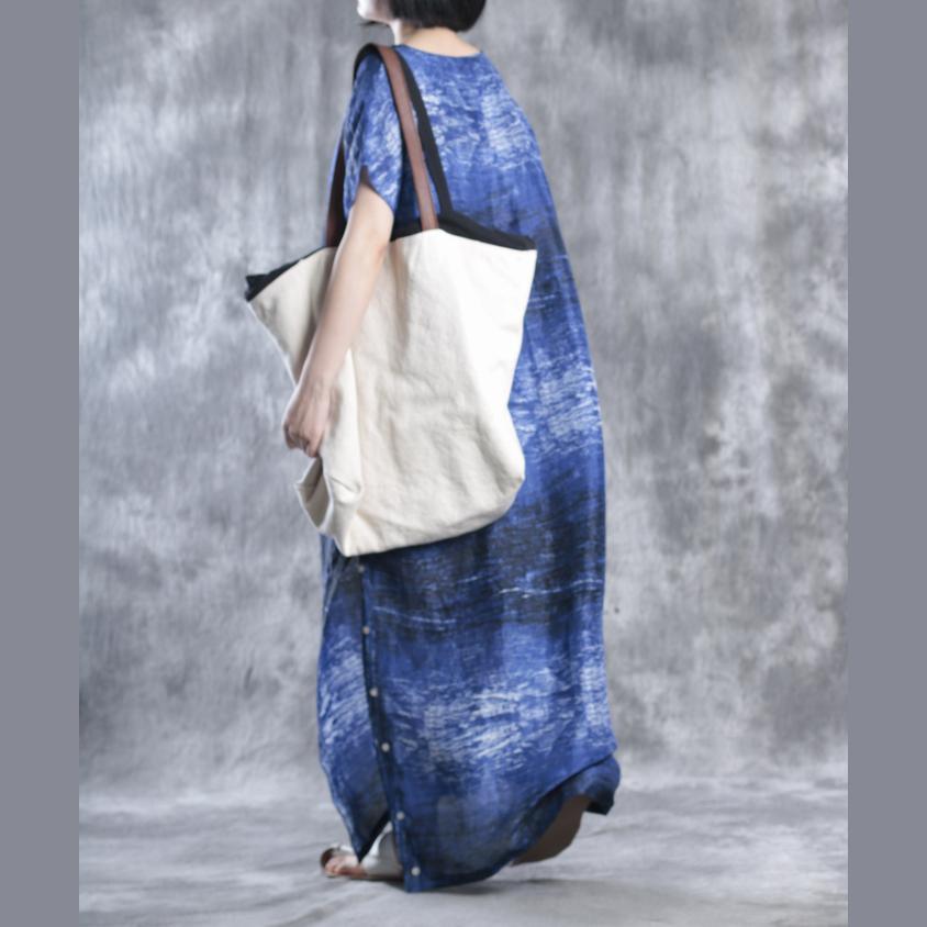 Blue print maxi dresses linen dress plus size caftans