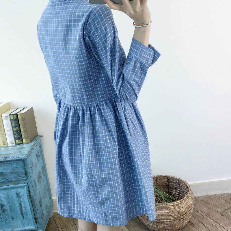 Blue retro plaid spring dress fit flare dresses linen