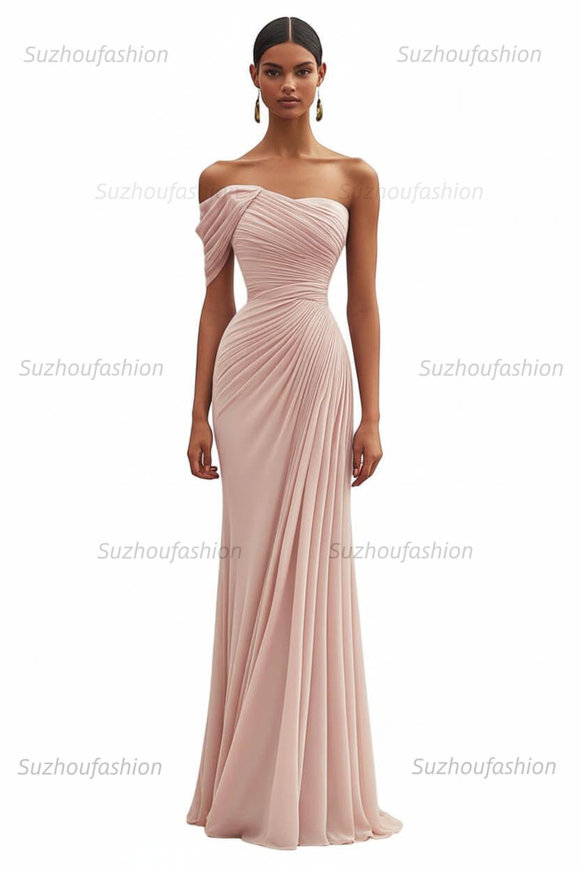 One Shoulder Ruched Mermaid Dark Green Wedding Guest Dress Long Formal Dress