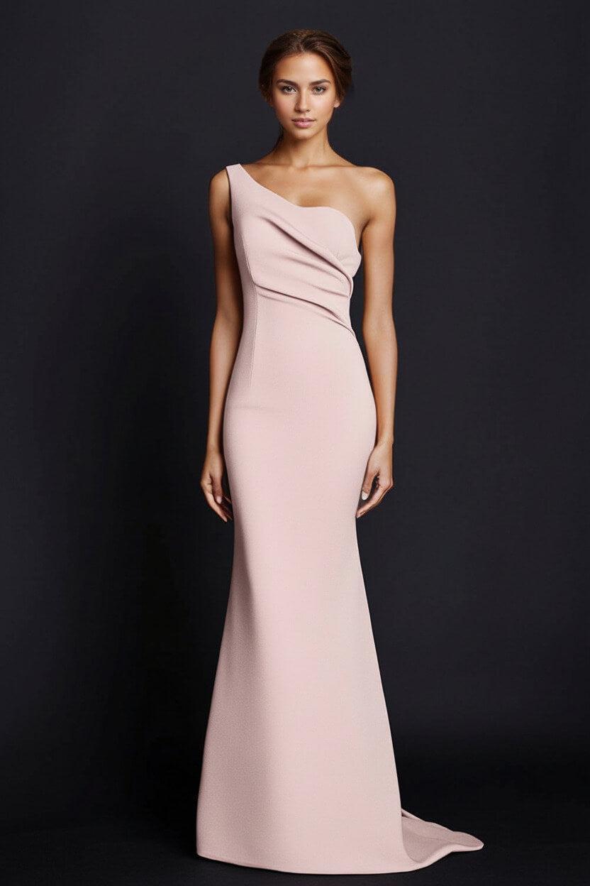 One Shoulder Khaki Wedding Guest Dress Mermaid Long Formal Dress