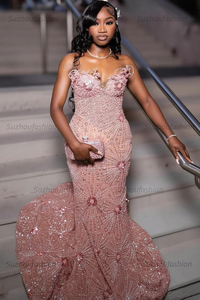Green Prom Dress Sleeveless Formal Evening Gown with Rhinestones and Beadings