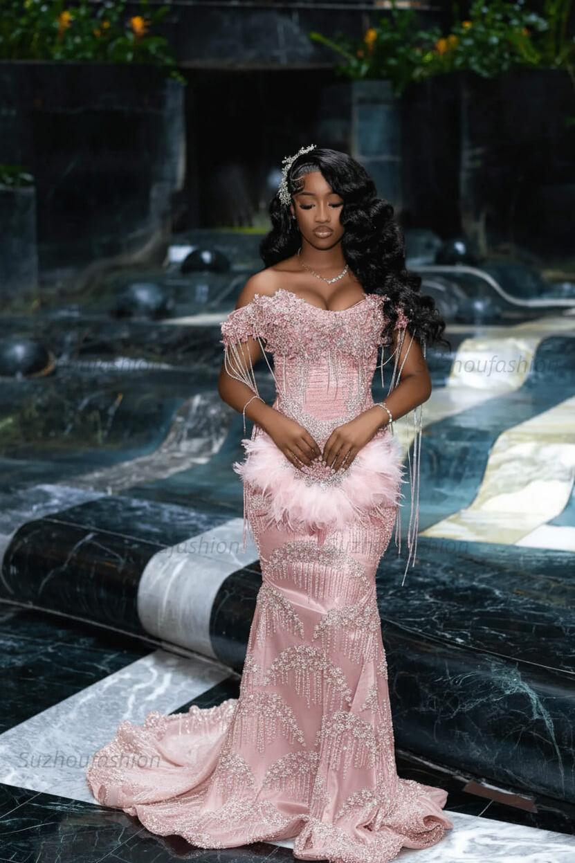 Off the Shoulder Prom Dress Mermaid Formal Evening Dress with Beadings and Rhinestones