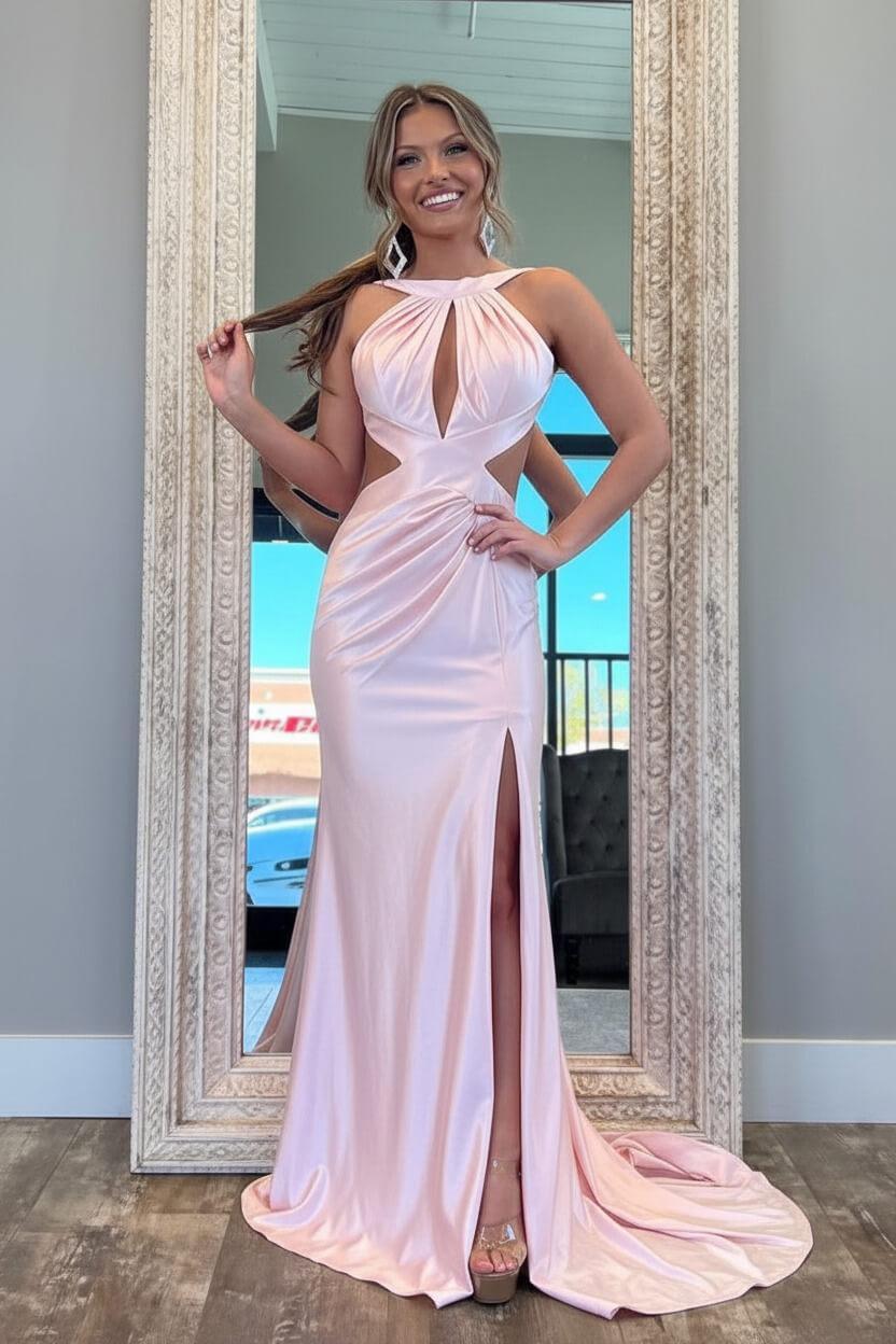 Suzhoufashion Stylish Fuchsia Metallic Mermaid Prom Dress With Slit And Open Back Formal Evening Gown