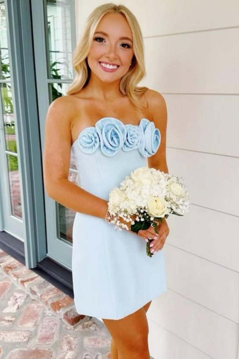 Suzhoufashion Bodycon Strapless Homecoming Dresses Mini Cocktail Dress with 3D Rosette Bodice