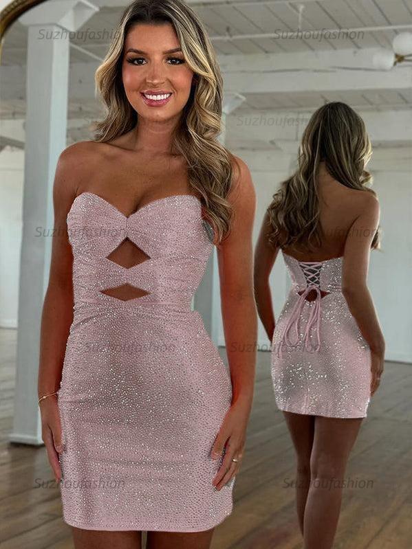Suzhoufashion Bodycon Strapless Sweetheart Short Homecoming Dresses with Keyholes