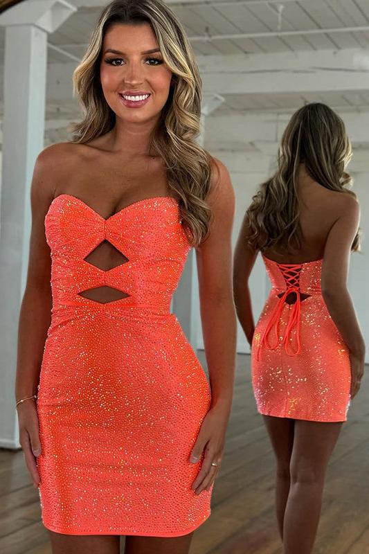 Suzhoufashion Bodycon Strapless Sweetheart Short Homecoming Dresses with Keyholes