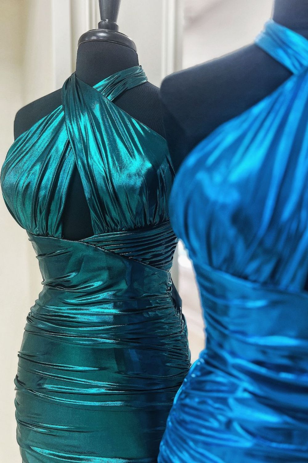 Bodycon Halter Neck Open Back Short Tight Metallic Homecoming Dress - View 3 | VelvetHem