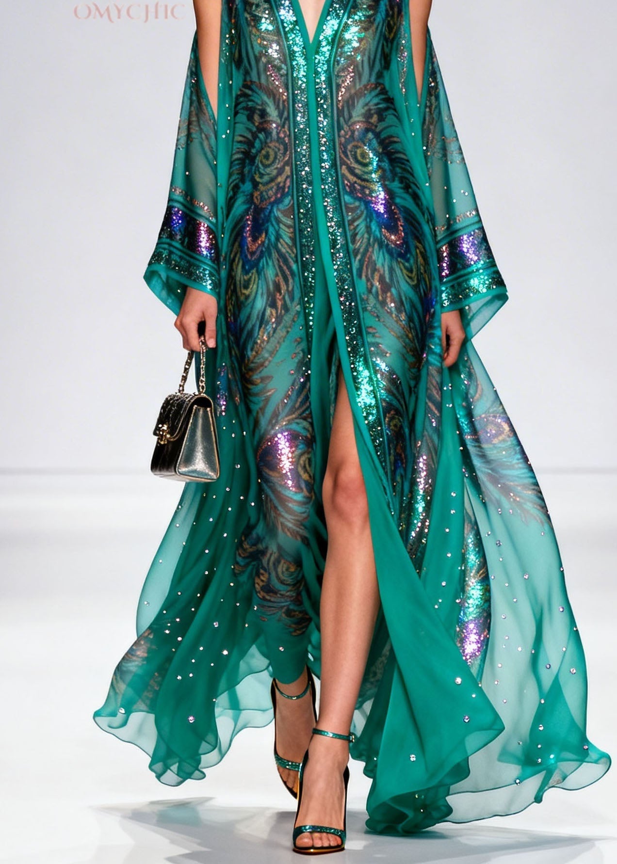 Bohemian Cold Shoulder Print Zircon Chiffon Maxi Dress Summer