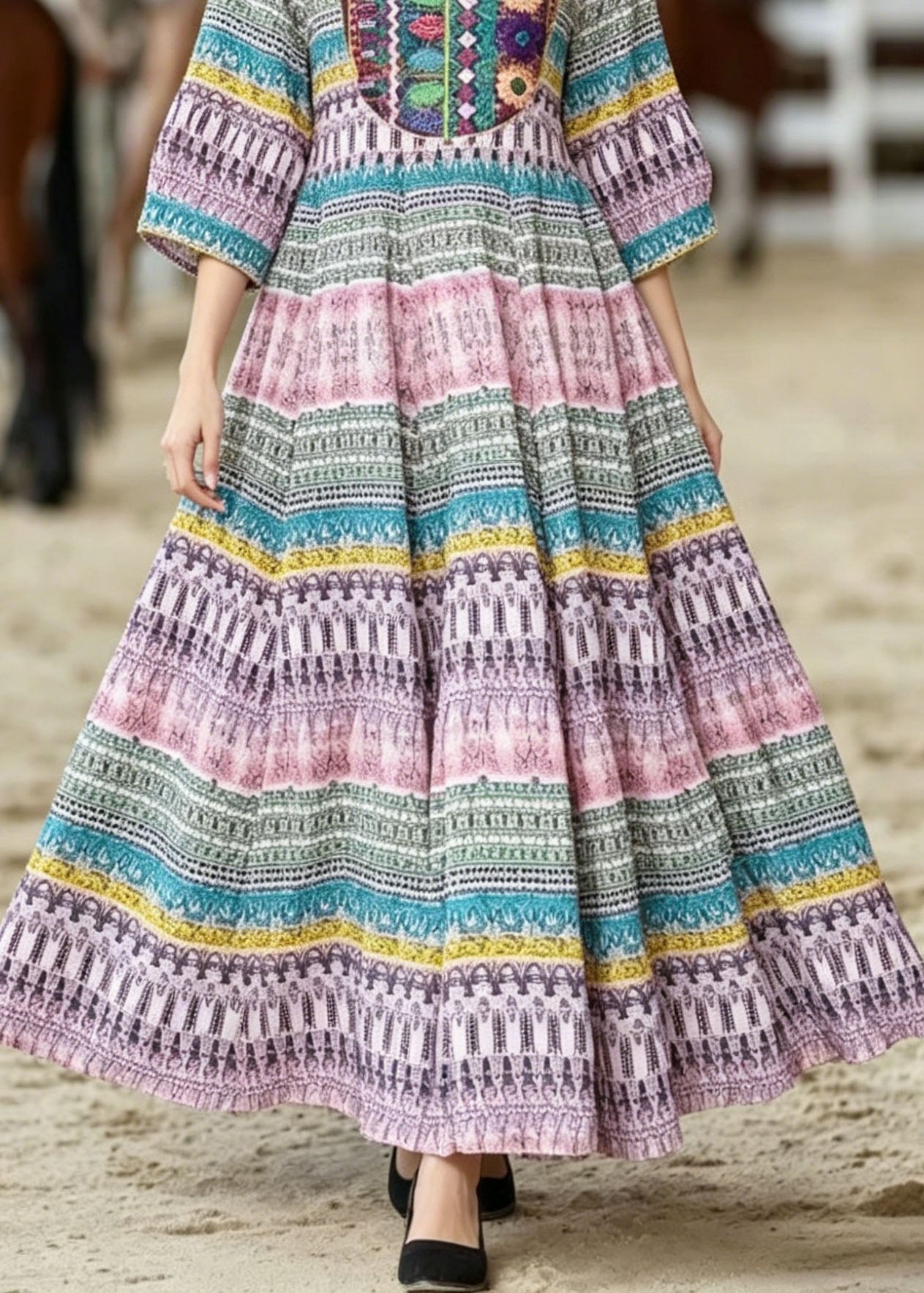 Bohemian O Neck Print Wrinkled Cotton Dresses Summer