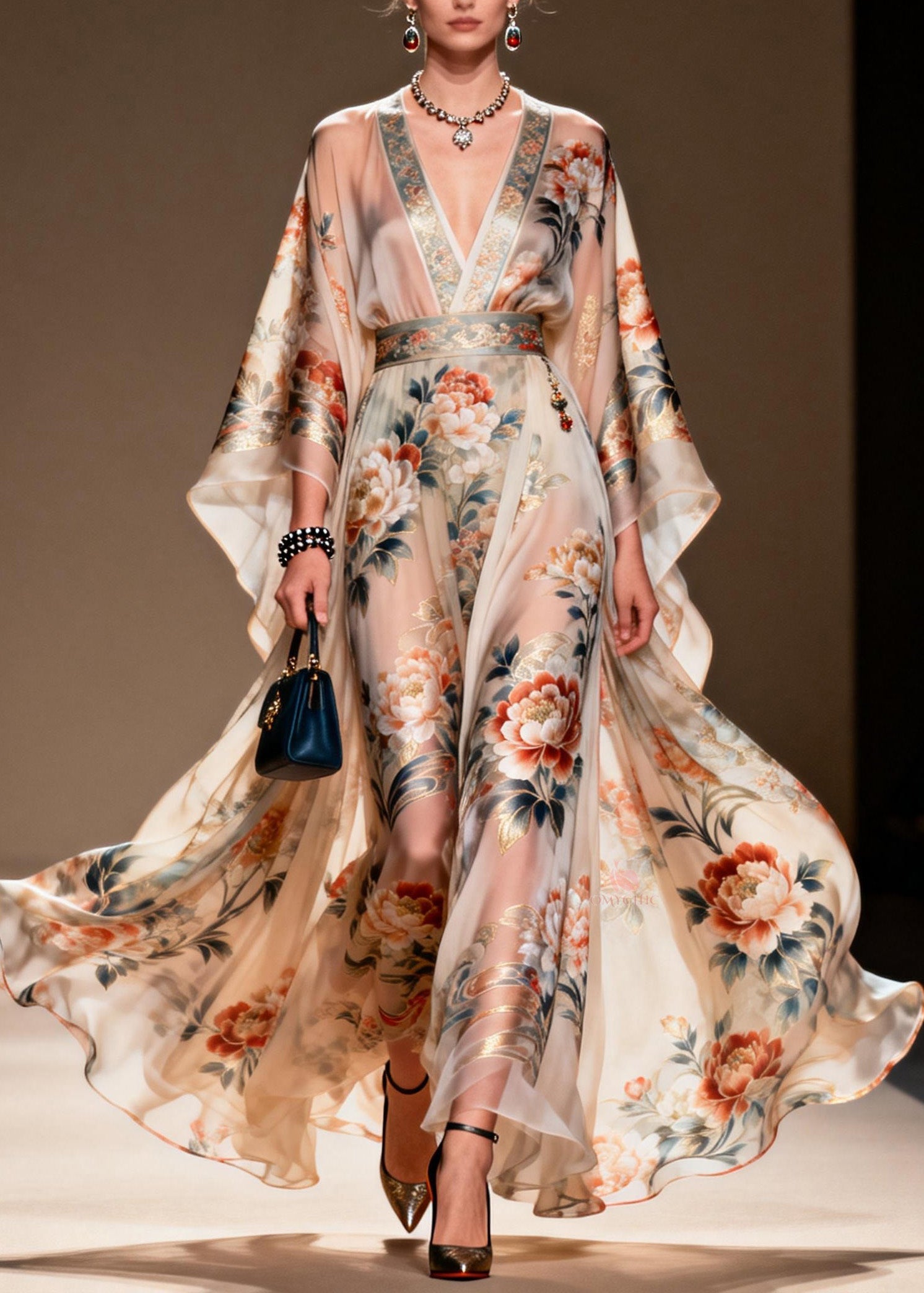 Bohemian V Neck Print Chiffon Long Dresses Spring