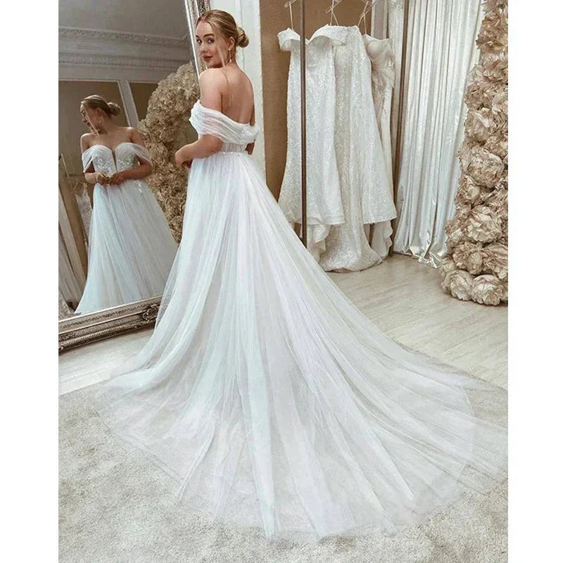 Bohemian Wedding Dresses Sleeveless Shoulder Women Sexy Sweetheart Lace Applique Bridal Gowns Formal Beach Wedding Party Robe De by payinti