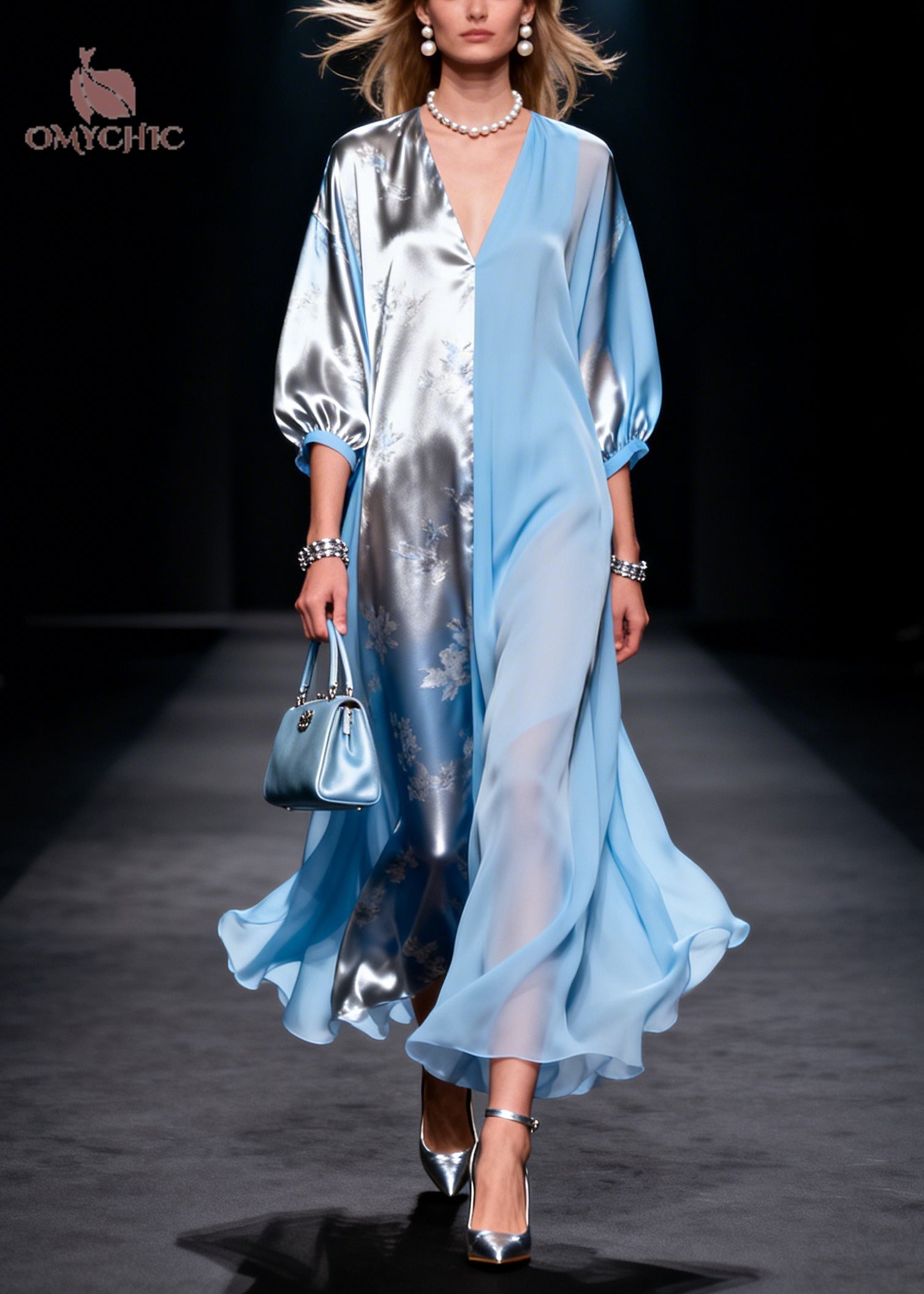 Boho Blue Asymmetrical Patchwork Silk Long Dresses Summer