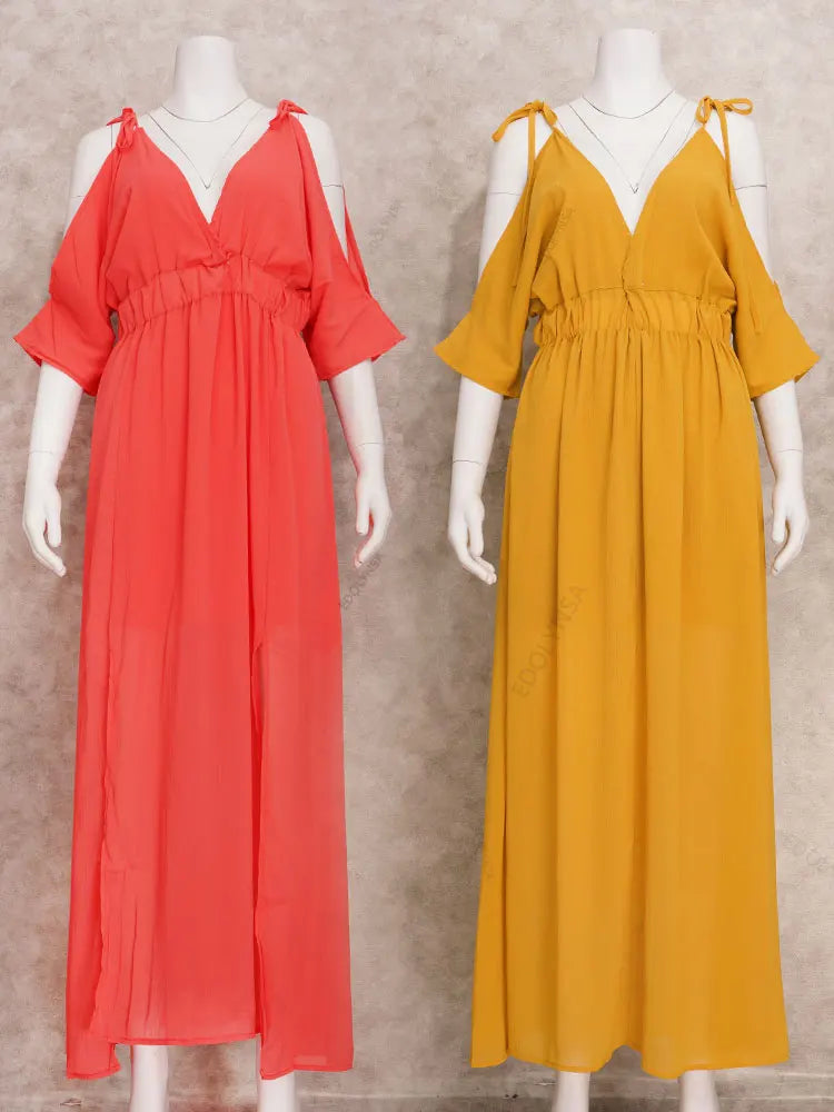OffShoulder Slit Maxi Boho Beach Dress