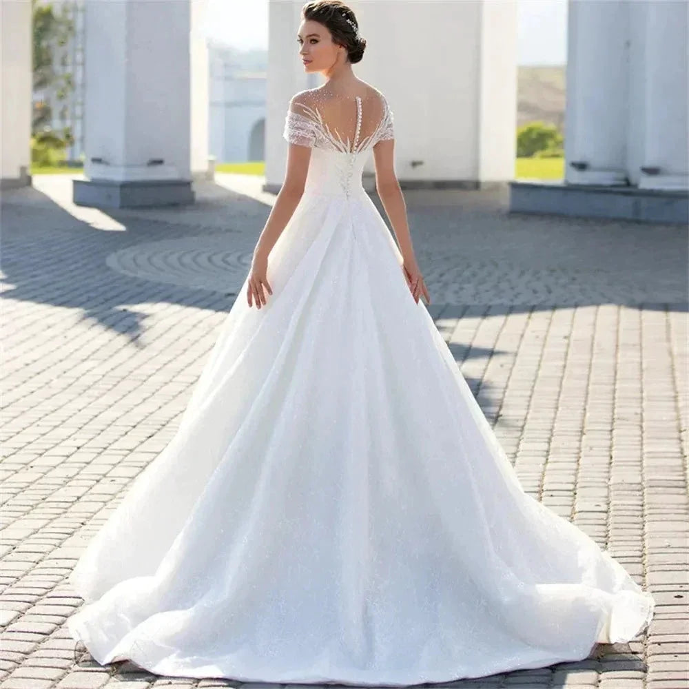 Boho Lace Appliques Wedding Dresses A Line Fuffy Tulle Ball Gowns Sexy Sleeveless Woman's Formal Beach Party Vestido De Novia (ZD14263)