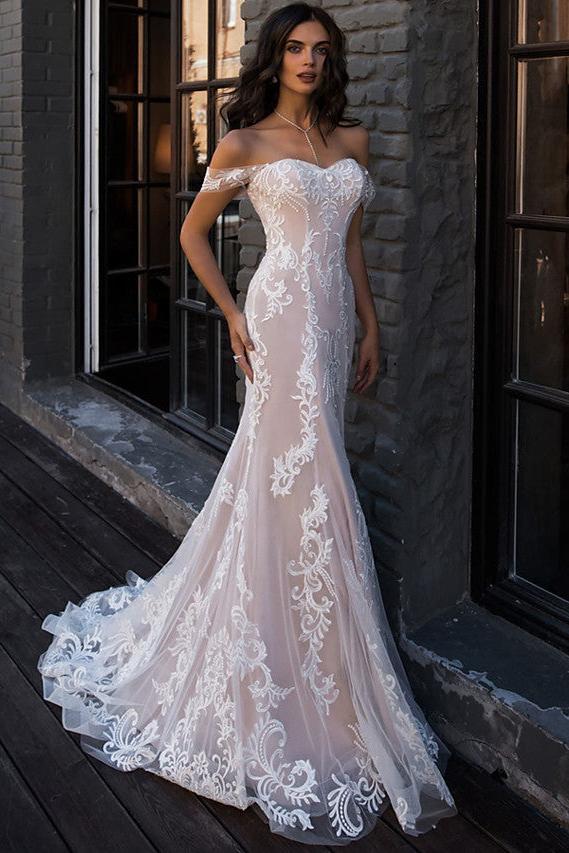 Boho Mermaid Beach Wedding Dress Sweetheart Lace Regular Straps Bridal Gowns Illusion Detail with Court Train