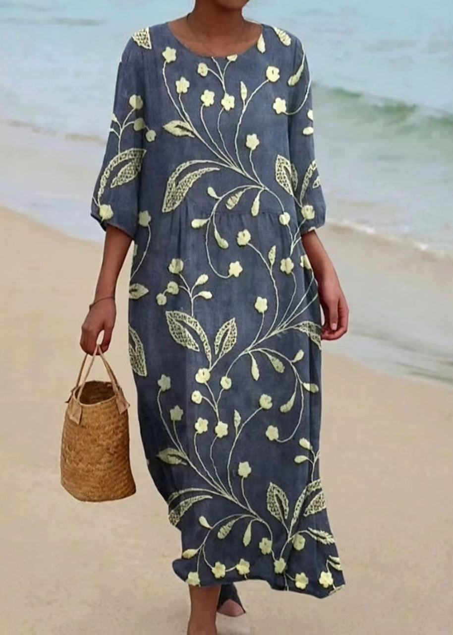 Boho O Neck Print Patchwork Cotton Long Dresses Summer