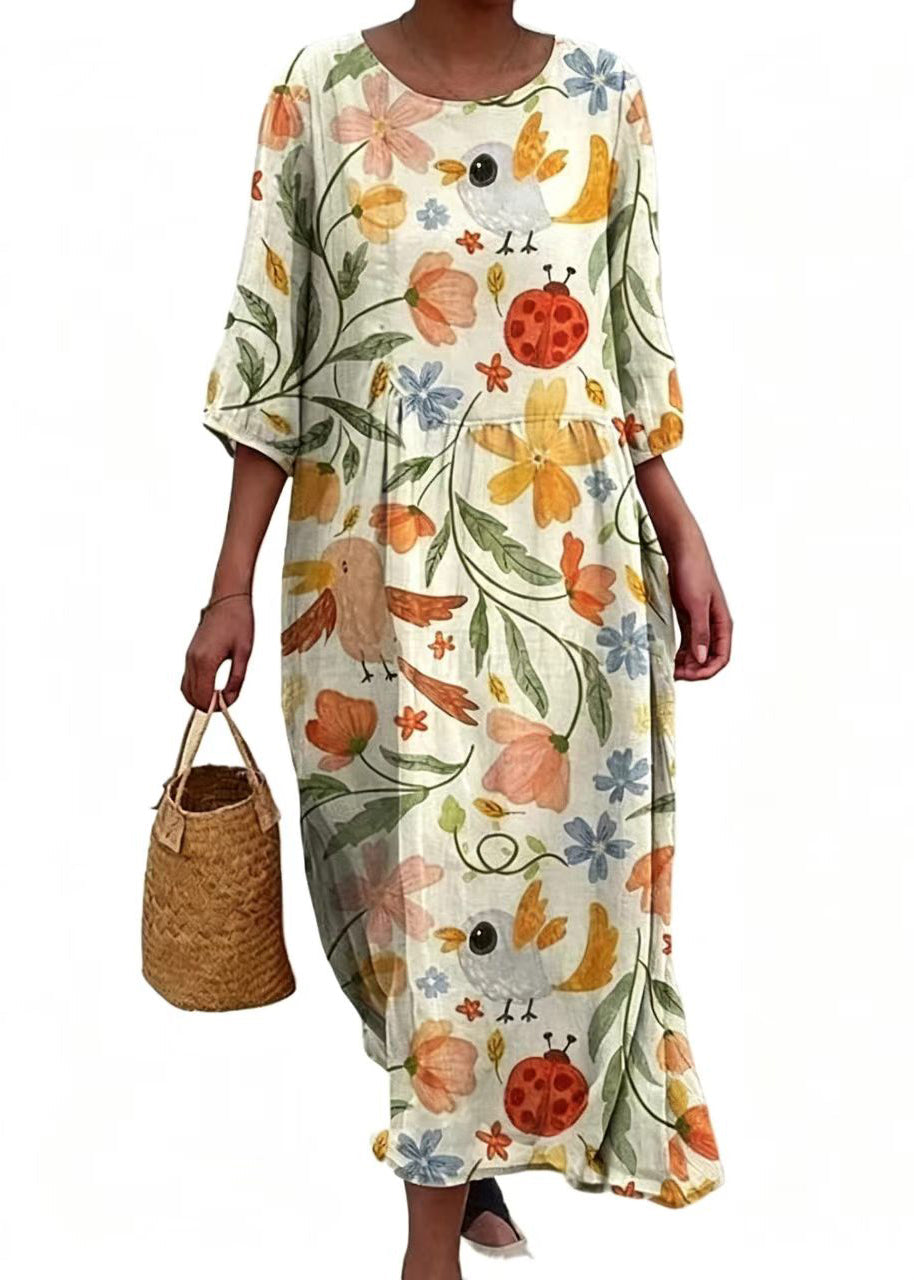 Boho O Neck Print Patchwork Cotton Long Dresses Summer