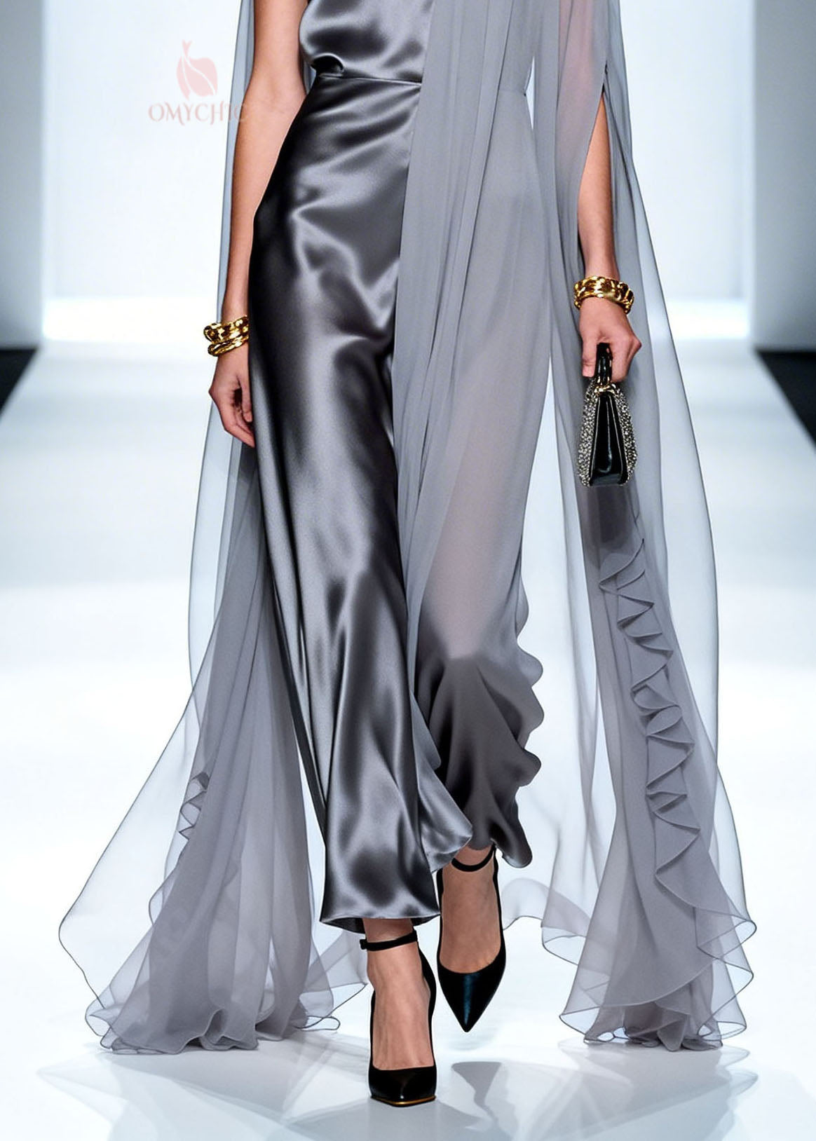 Boutique Grey Asymmetrical Design Patchwork Chiffon Dresses Summer