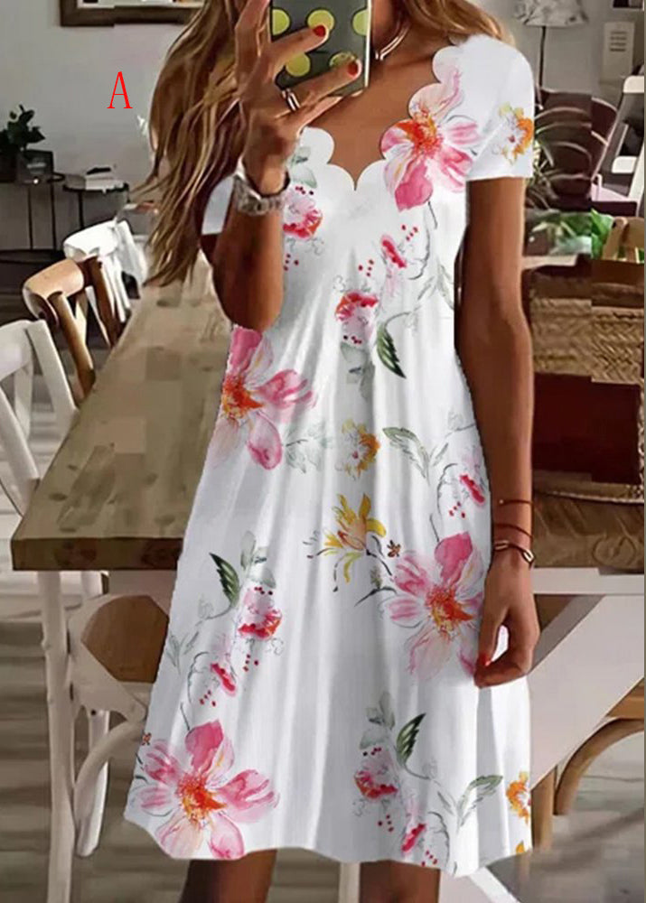 Boutique V Neck Print Cotton Mid Dress Summer