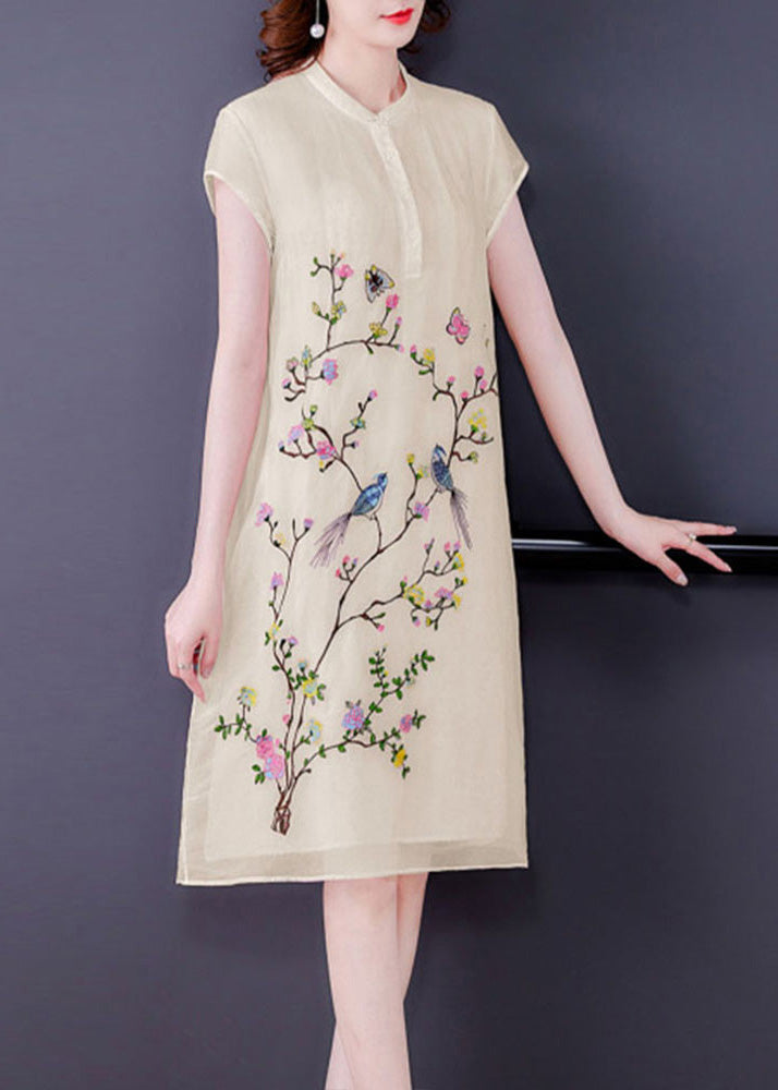 Boutique Yellow O-Neck Embroideried Maxi Dresses Summer