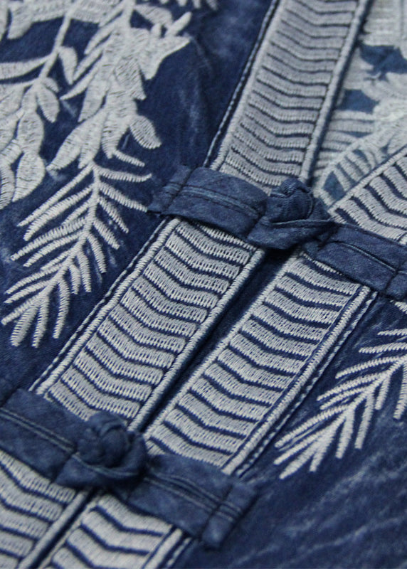 Brief Blue V Neck Print Cotton A Line Dress Half Sleeve
