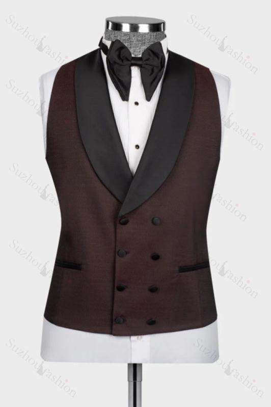 Brown Shawl Lapel 3 Piece Wedding Men Suit