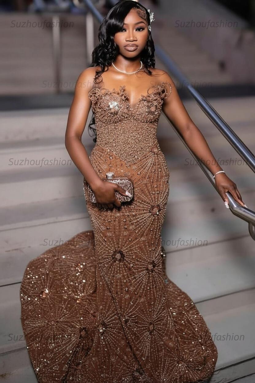 Green Prom Dress Sleeveless Formal Evening Gown with Rhinestones and Beadings