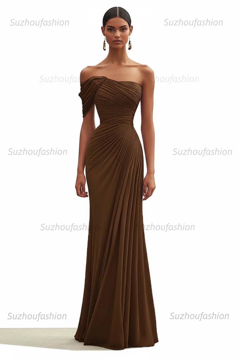 One Shoulder Ruched Mermaid Dark Green Wedding Guest Dress Long Formal Dress
