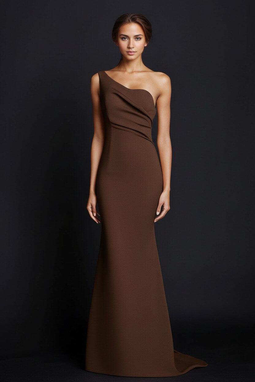 One Shoulder Khaki Wedding Guest Dress Mermaid Long Formal Dress