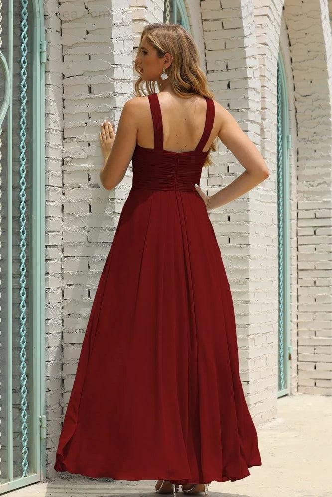 ZapDress Women Halter Chiffon Bridesmaid Dress A-line Long Formal Prom Gown (ZD17050)