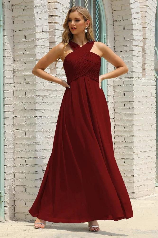 ZapDress Women Halter Chiffon Bridesmaid Dress A-line Long Formal Prom Gown (ZD17050)